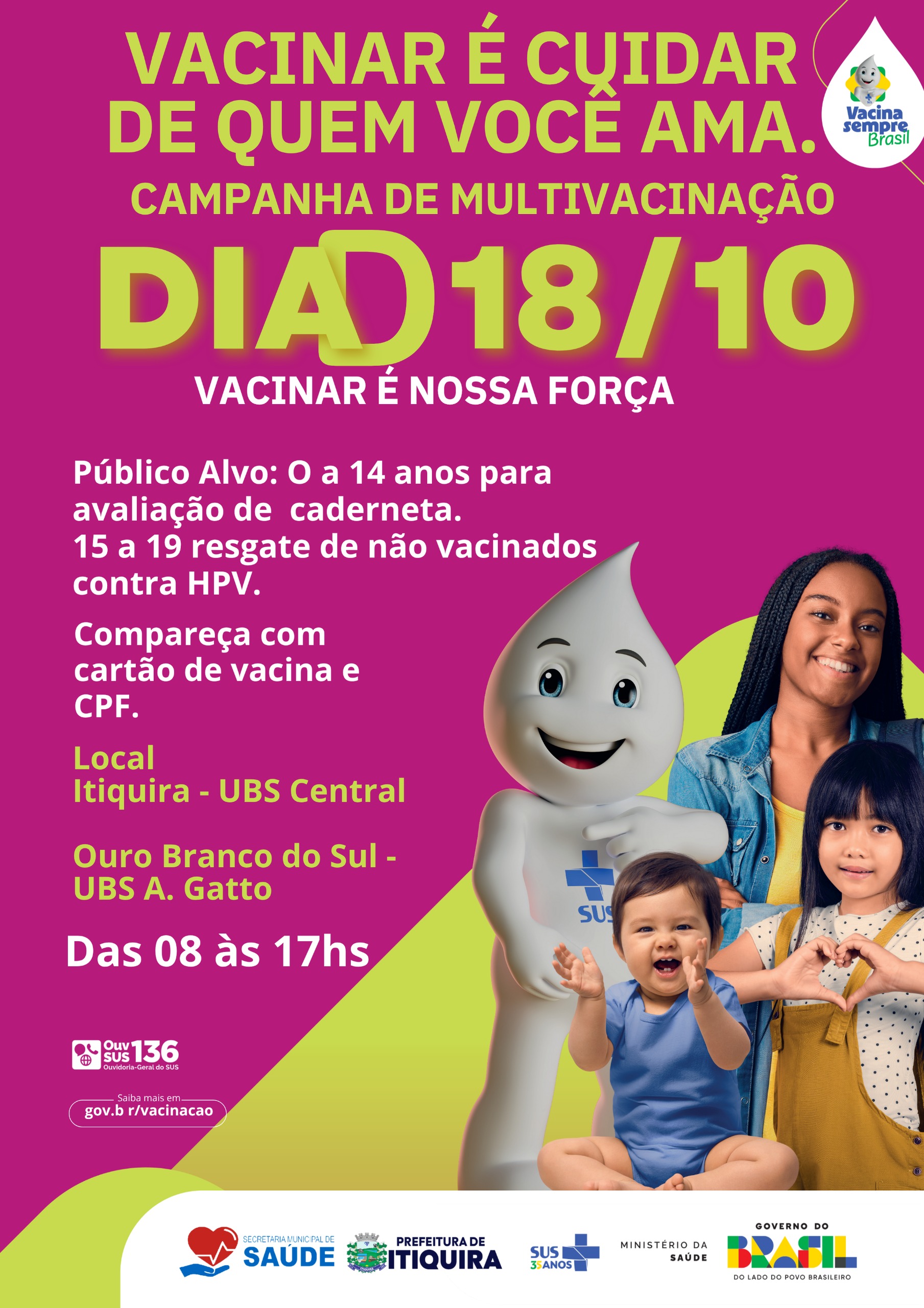 💉 DIA D DE VACINAÇÃO É NESTE SÁBADO, 18 DE OUTUBRO!