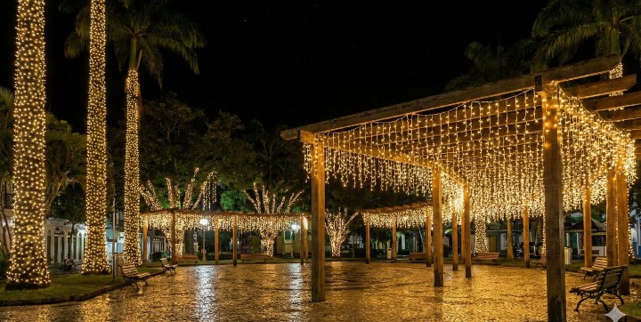 ✨✝️ Ouro Branco do Sul já vive o Natal: iluminação da Praça André Maggi é oficialmente iniciada ✝️✨